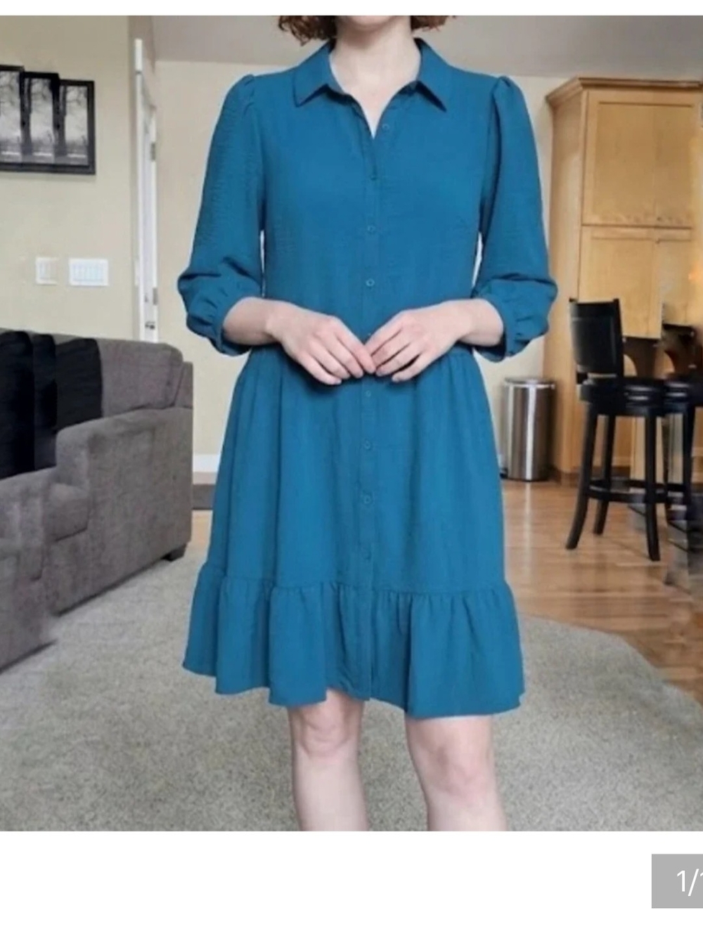 Tahari Teal Button-Front Tiered Mini Dress Size 10